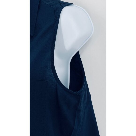 Anthropologie HD In Paris Sleeveless Button Up Shirt  Size 4 Navy Blue High Low - Picture 11 of 15